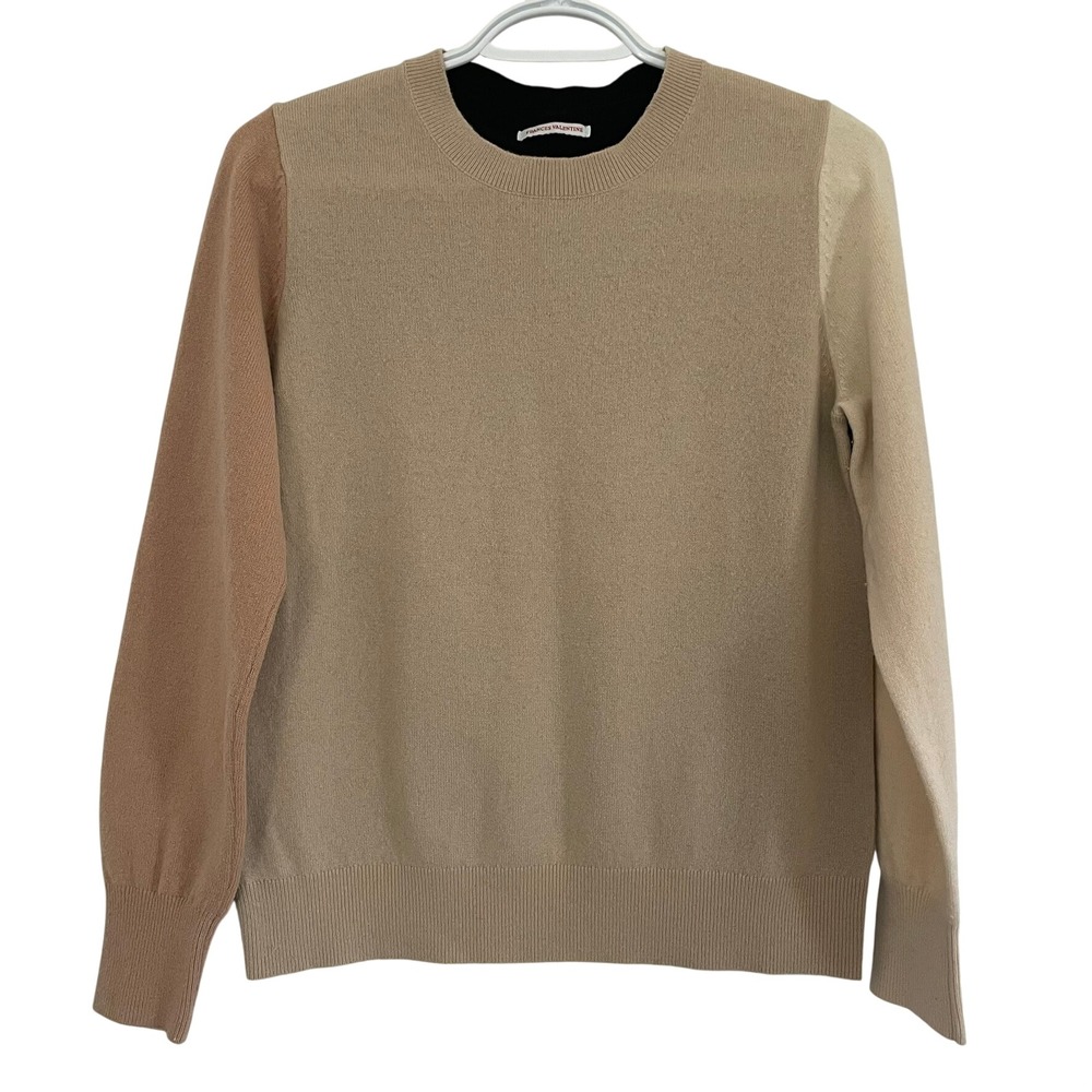 Frances Valentine Womens Wool Cashmere Colorblock Sweater Tan Beige Black Med